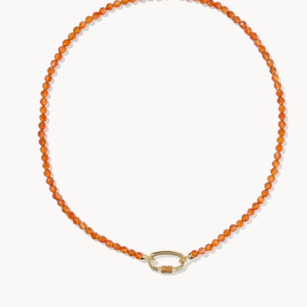 Kendra Scott Emery Gold Beaded Strand Necklace in Orange Banded Agate - Picture 3 of 5